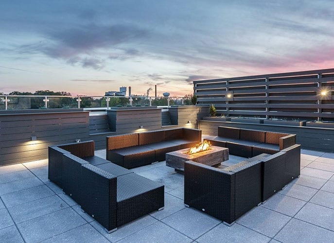 outdoor lounge with firepit